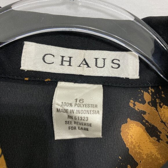 Vintage Chaus size 16 Black Brown Abstract Chiffon Sheer Long Sleeve Button Up - Picture 2 of 8